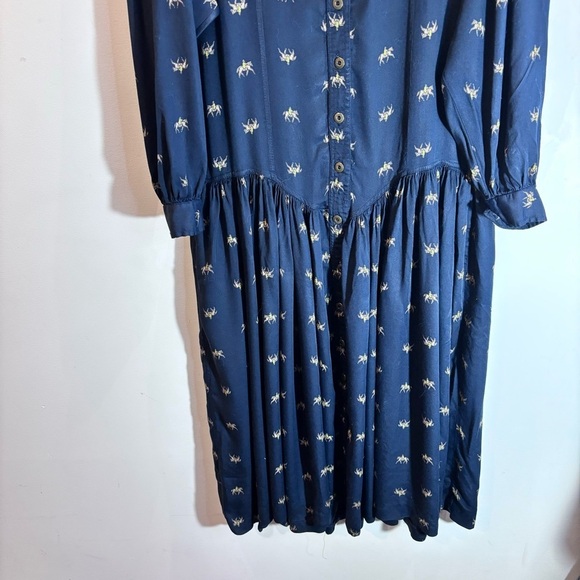 TRISTAN & ISEUT Sz L Vintage Drop  Waist Balloon Sleeves Horse Button Down Dress - Picture 3 of 13